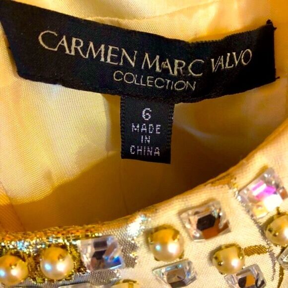 CARMEN MARC VALVO JEWEL EMBELLISHED IVORY & CHAMPAGNE GOLD DRESS 6 NWT - Picture 15 of 16